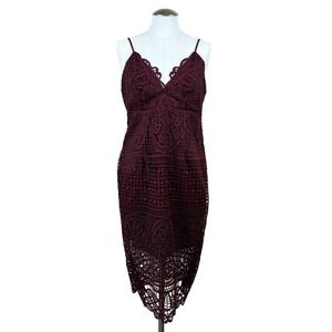 Bardot Women's Lace Midi‎ Dress Size 10/ Large Purple Sleeveless V Neck Lined